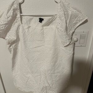 Ann Taylor White Eyelet Blouse Cotton medium